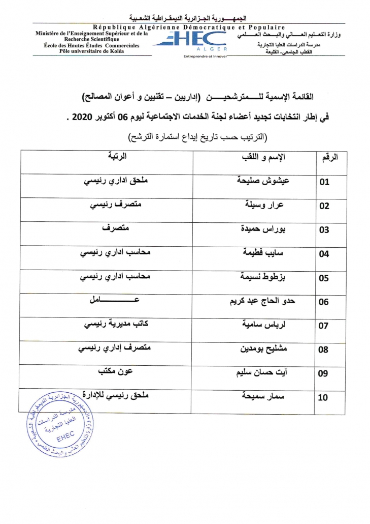 اعلان تجديد لجنة الخدمات الإجتماعية