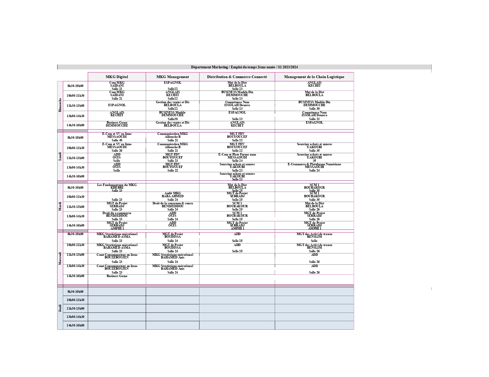 Emploi du temps 1cp et 2cp