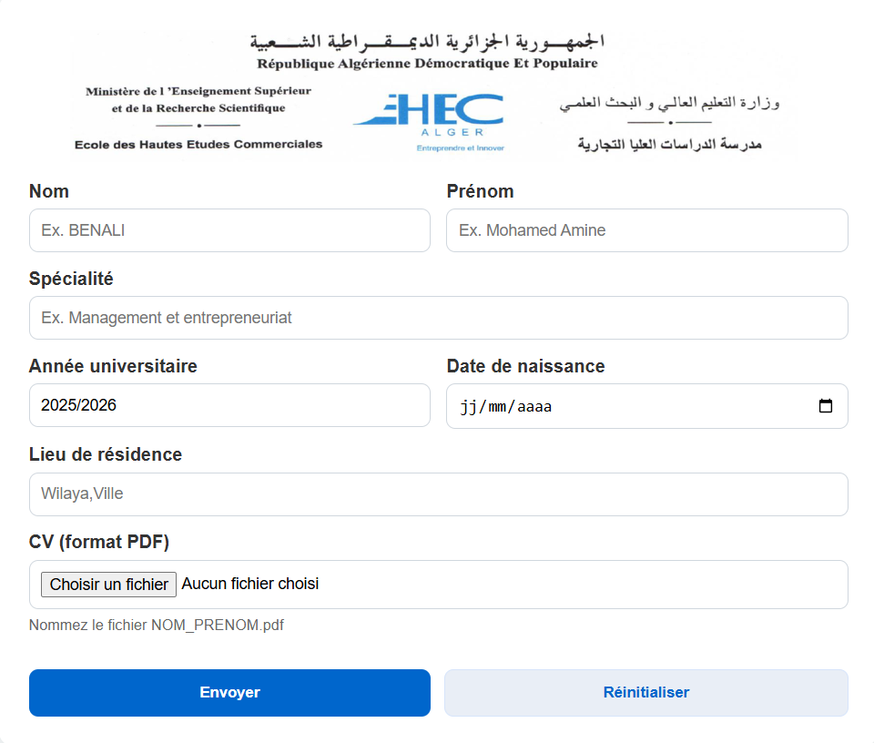 🏷️ Formulaire d’inscription – Étudiants HEC