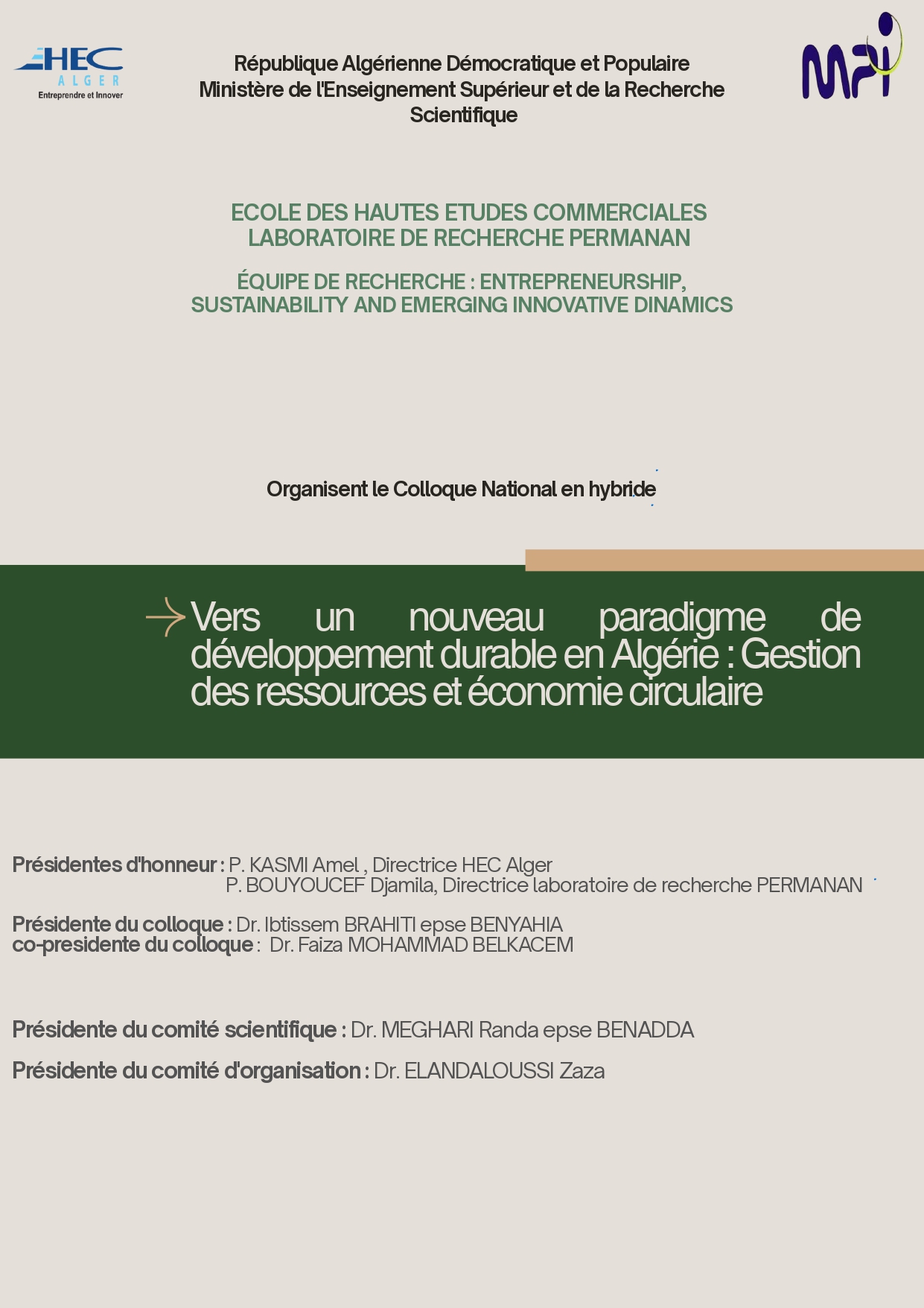 Appel à communication Colloque National en hybride “Vers un nouveau paradigme de développement durable en Algérie: Gestion des ressources et économie circulaire”